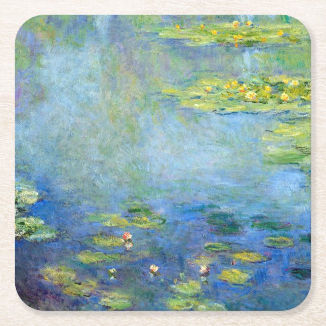 Water Lily Pond, Monet Square Paper Coaster (Front)