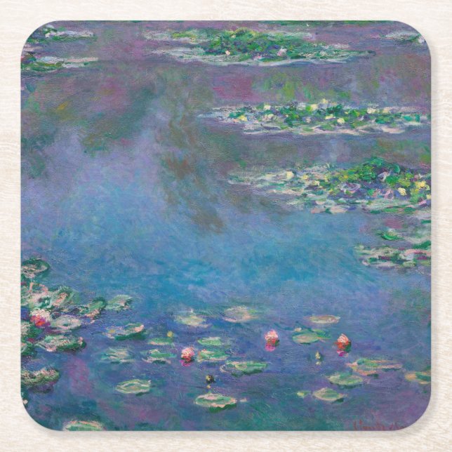 Water Lily Pond, Monet Square Paper Coaster (Front)