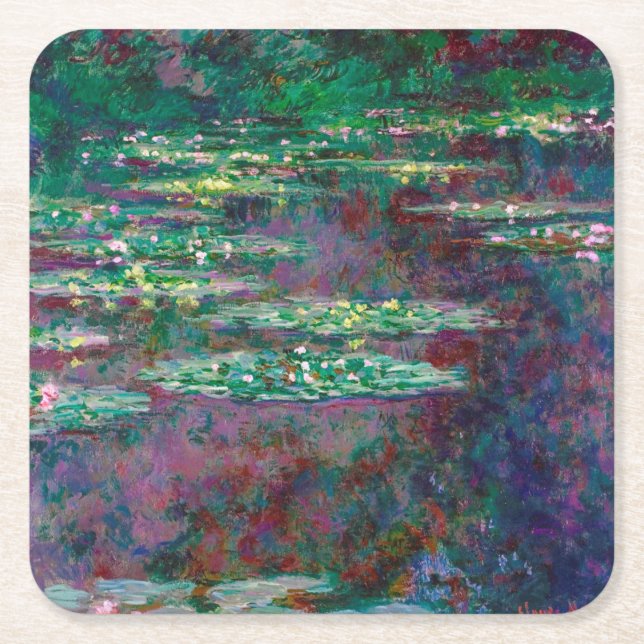 Water Lily Pond, Monet Square Paper Coaster (Front)