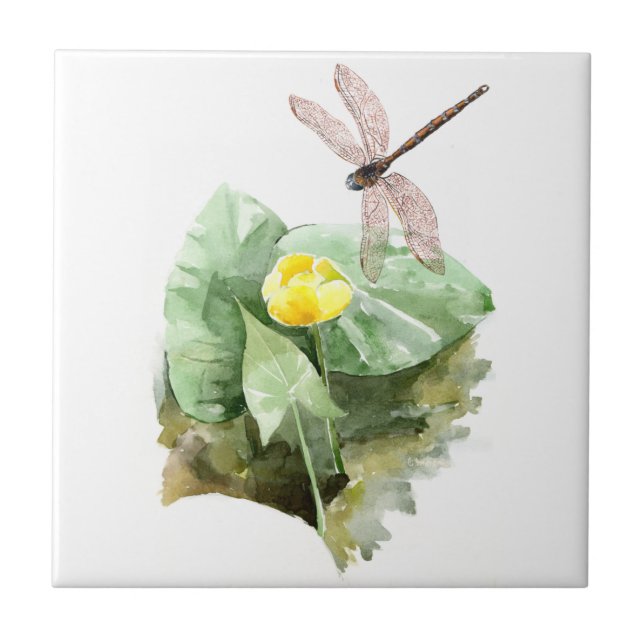water-lily watercolor ceramic tile (Front)