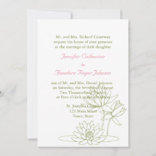 Water Lily Wedding Invitations Floral Sketch