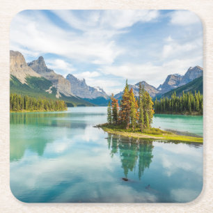 Water Maligne Lake, Jasper National Park, Canada Square Paper Coaster