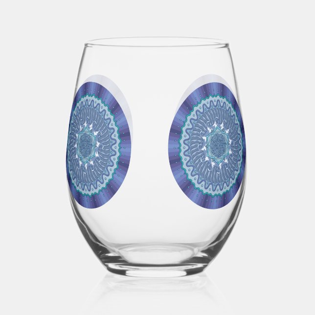 Water Mandala Stemless Wine Glass (Front)