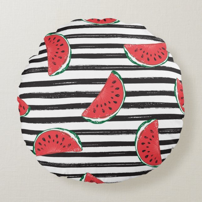 Water Melon Seamless Pattern Striped Round Cushion (Front)