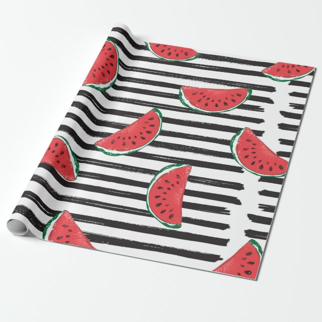 Water Melon Seamless Pattern Striped Wrapping Paper (Unrolled)