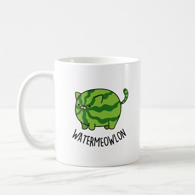 Water-meow-lon Funny Watermelon Cat Pun  Coffee Mug (Left)