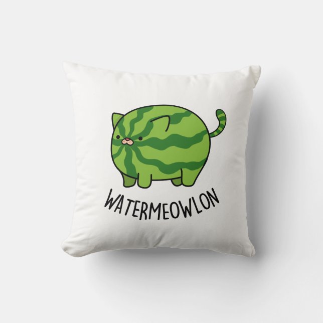 Water-meow-lon Funny Watermelon Cat Pun  Cushion (Front)