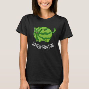 Water-meow-lon Funny Watermelon Cat Pun Dark BG T-Shirt