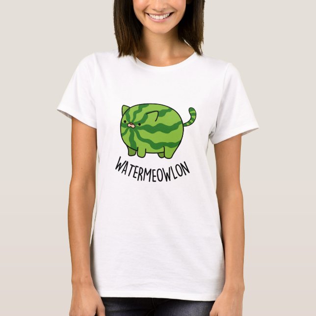 Water-meow-lon Funny Watermelon Cat Pun  T-Shirt (Front)