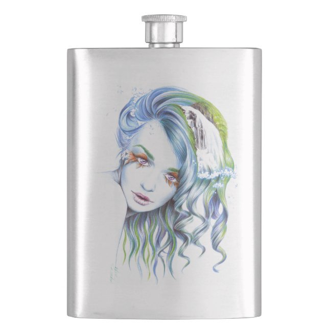 Water Mermaid woman girl Surreal Fantasy Portrait Hip Flask (Front)