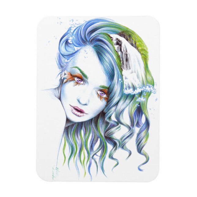 Water Mermaid woman girl Surreal Fantasy Portrait Magnet (Vertical)