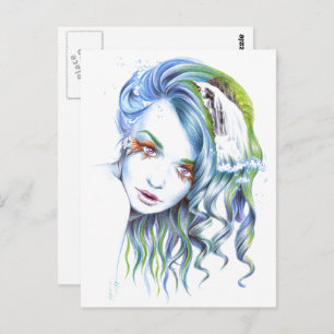 Water Mermaid woman girl Surreal Fantasy Portrait Postcard