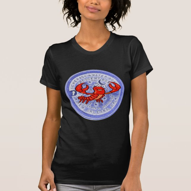 Water Metre Lid in Blue, Crawfish Time T-Shirt (Front)