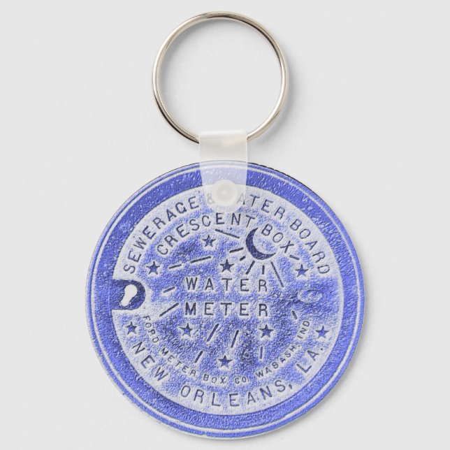 Water Metre Lid in Blue, New Orleans Key Ring (Front)