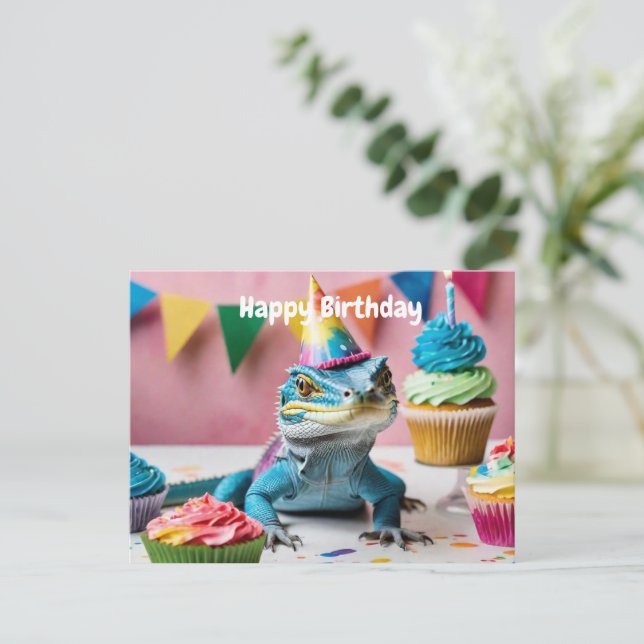 Water Monitor lizard wearing birthday hat Postcard (Standing Front)