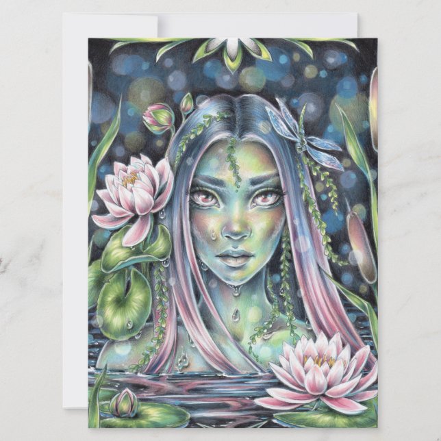 Water Nymph Lily Fairy Elf Fantasy Art Card (Front)