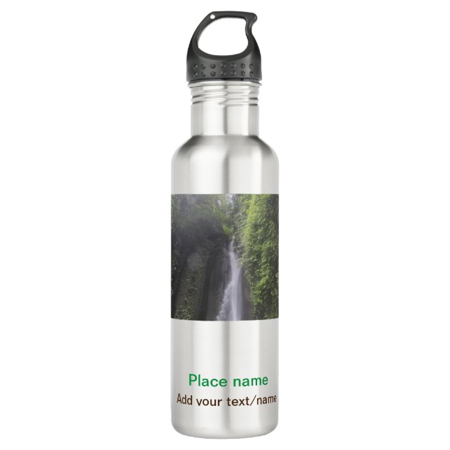 water ocean beach photo add name text place summer 710 ml water bottle (Front)