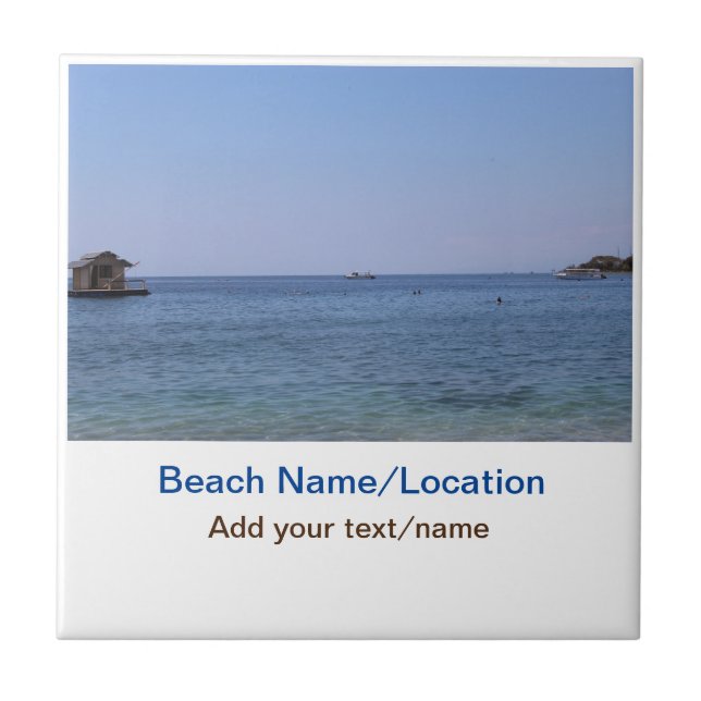 water ocean beach photo add name text place summer ceramic tile (Front)