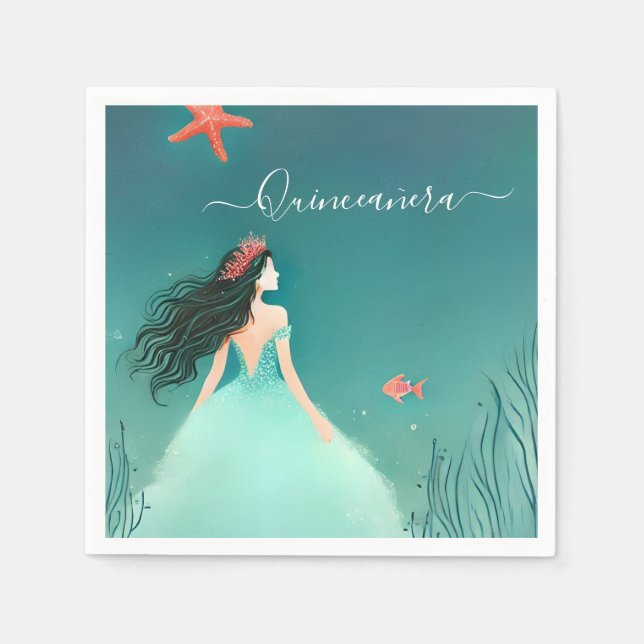 Water Ocean Fish Life Under The Sea Quinceanera Napkin (Front)