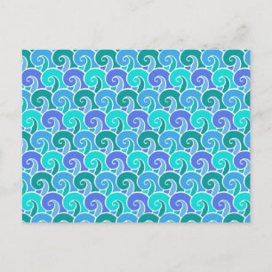 Water Ocean Waves in Blue Nautical Beach Pattern Postcard
