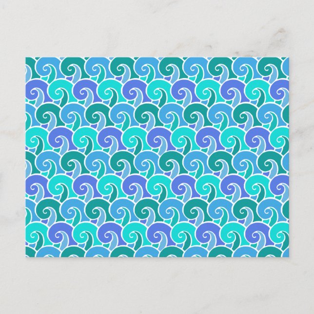 Water Ocean Waves in Blue Nautical Beach Pattern Postcard (Front)
