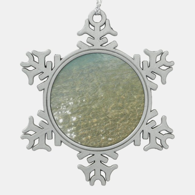 Water on the Beach I Abstract Nature Photography Snowflake Pewter Christmas Ornament (Front)