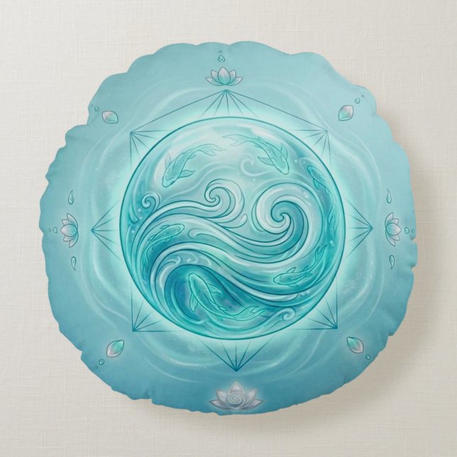 Water Oracle Orb – Flow of Intuition Round Cushion (Front)