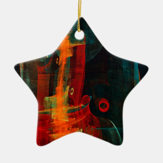 Water Orange Red Blue Modern Abstract Art Pattern Ceramic Ornament (Front)