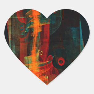 Water Orange Red Blue Modern Abstract Art Pattern Heart Sticker
