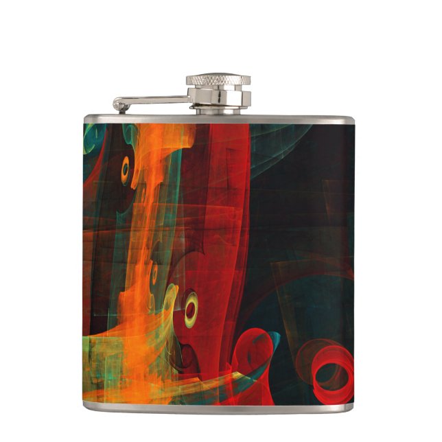Water Orange Red Blue Modern Abstract Art Pattern Hip Flask (Front)
