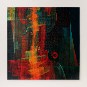 Water Orange Red Blue Modern Abstract Art Pattern Jigsaw Puzzle