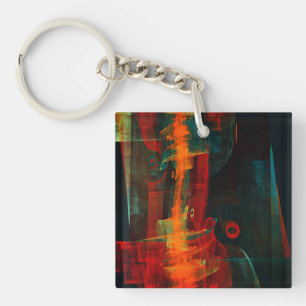 Water Orange Red Blue Modern Abstract Art Pattern Key Ring