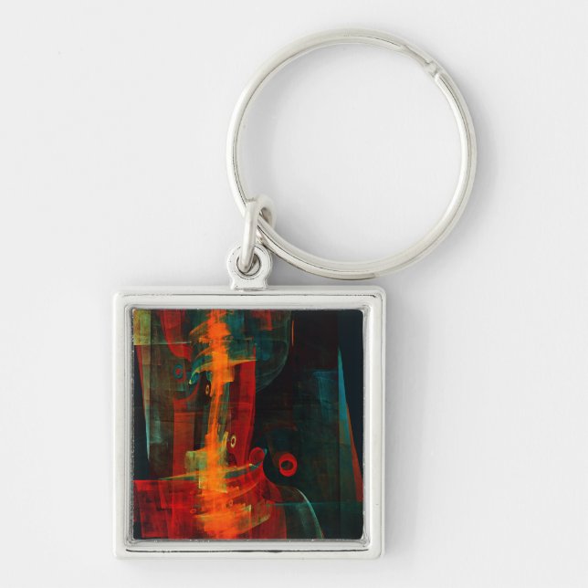 Water Orange Red Blue Modern Abstract Art Pattern Key Ring (Front)