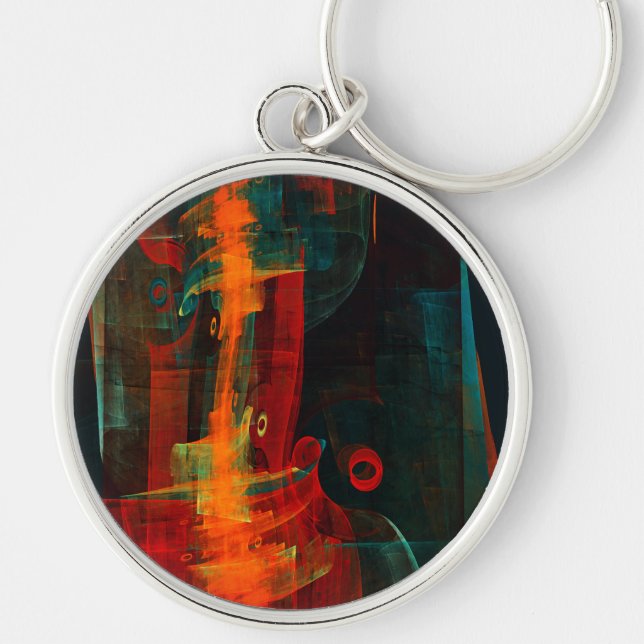 Water Orange Red Blue Modern Abstract Art Pattern Key Ring (Front)
