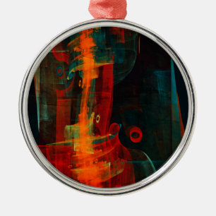 Water Orange Red Blue Modern Abstract Art Pattern Metal Ornament