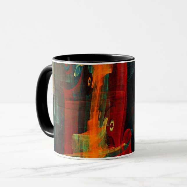 Water Orange Red Blue Modern Abstract Art Pattern Mug (Front Left)