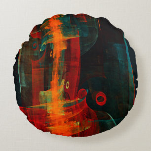 Water Orange Red Blue Modern Abstract Art Pattern Round Cushion