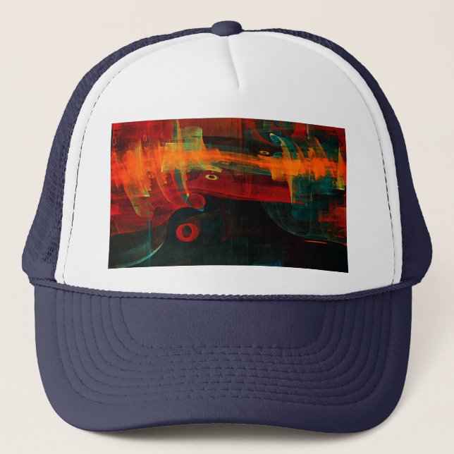 Water Orange Red Blue Modern Abstract Art Pattern Trucker Hat (Front)