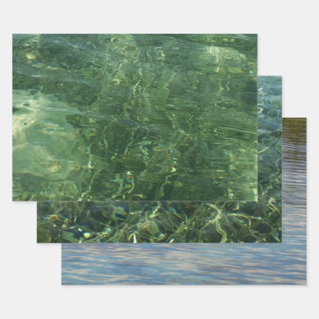 Water over Sea Grass II (Blue and Green) Photo Wrapping Paper Sheet (Set)