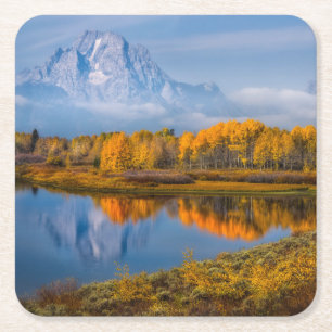 Water Oxbow Bend Jackson Wyoming Square Paper Coaster