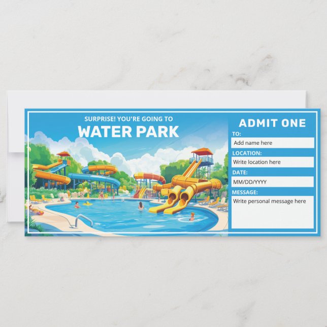 Water Park Gift Certificate, Aqua Park Ticket  Invitation (Front)