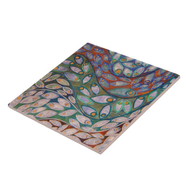 "Water Peacocks" (painting) Tile (Side)