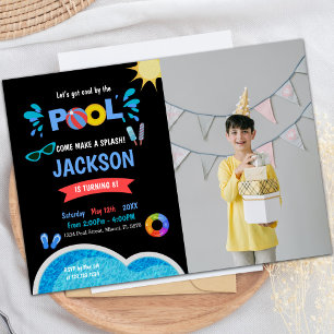 Water Photo Ice cream Pool Birthday Invitations