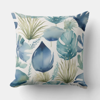 Water Plants Leaves Aquarelle Beach Decor Cushion