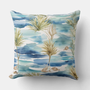 Water Plants Leaves & Fish  Aquarelle Decor Cushion