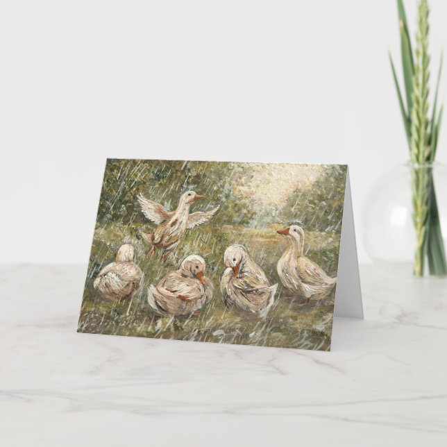 Water Play Whimsical Farmhouse Duck Family Pond Card (Front)