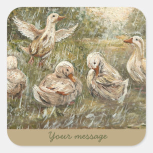 Water Play Whimsical Farmhouse Duck Family Pond Square Sticker