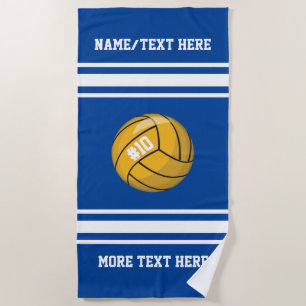 Water Polo Ball Team Player Name Number Custom Bea Beach Towel