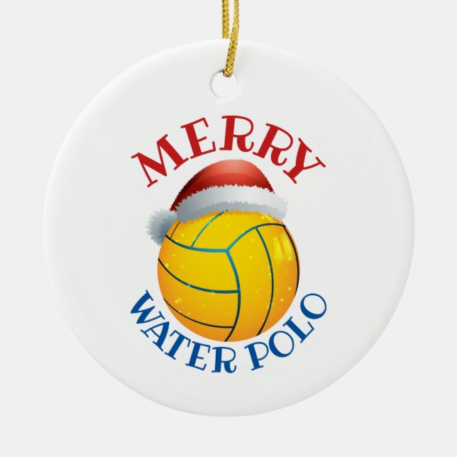 Water Polo Christmas Ball with Santa Hat Ceramic Ornament (Front)