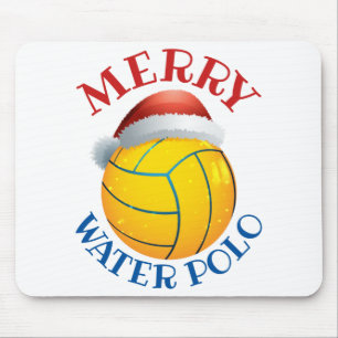 Water Polo Christmas Ball with Santa Hat Mouse Pad